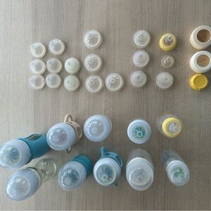 Assortment of baby bottles nipples - Philips Advent Glass, Evenflo, Pigeon